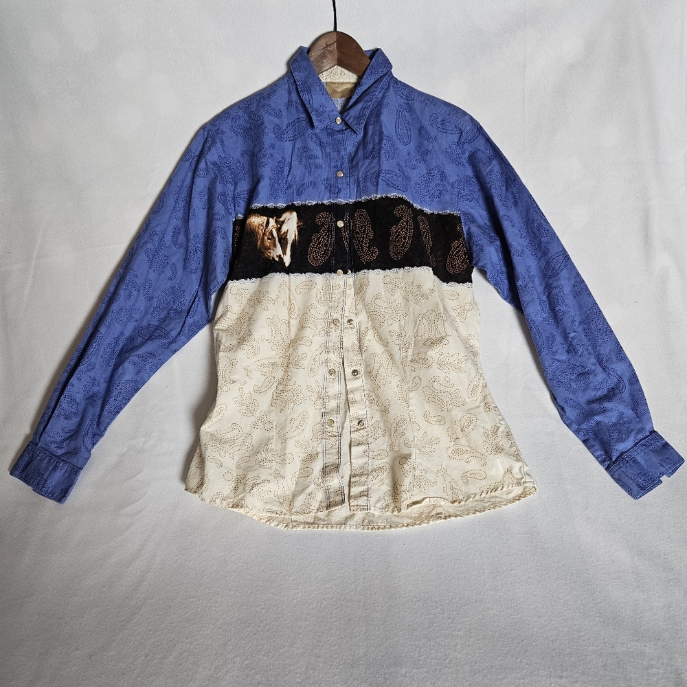Vintage Wrangler Horse Pearl Snap Western Shirt M